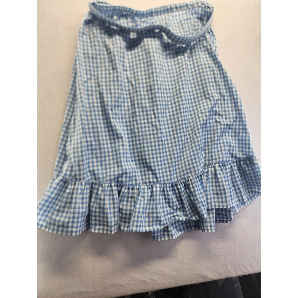 Blue Gingham 2x Vintage Two Piece Set Off‎ Shoulder Top and Ruffle Midi Skirt